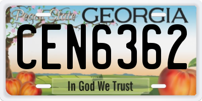 GA license plate CEN6362