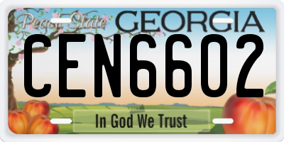 GA license plate CEN6602