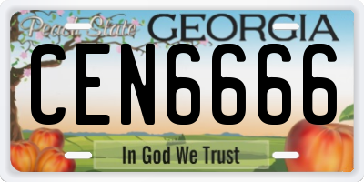 GA license plate CEN6666