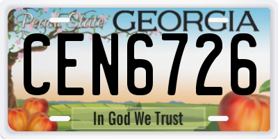 GA license plate CEN6726