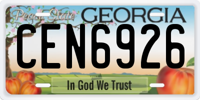 GA license plate CEN6926