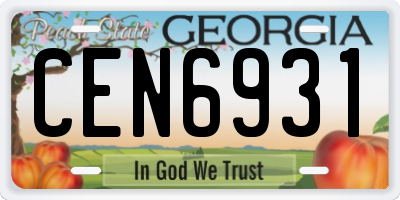 GA license plate CEN6931
