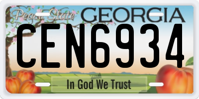GA license plate CEN6934