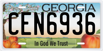 GA license plate CEN6936