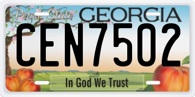 GA license plate CEN7502