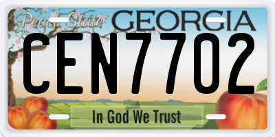 GA license plate CEN7702