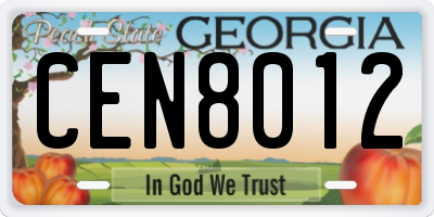 GA license plate CEN8012