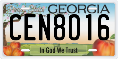 GA license plate CEN8016