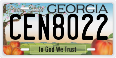 GA license plate CEN8022