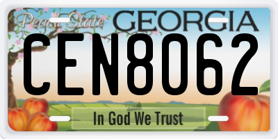 GA license plate CEN8062