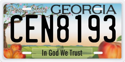 GA license plate CEN8193