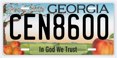 GA license plate CEN8600