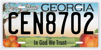 GA license plate CEN8702