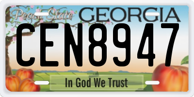 GA license plate CEN8947