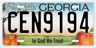 GA license plate CEN9194