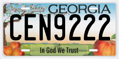 GA license plate CEN9222