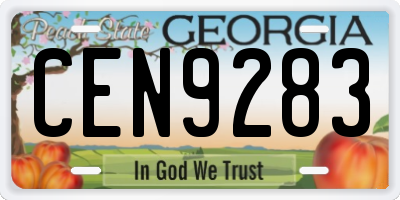 GA license plate CEN9283