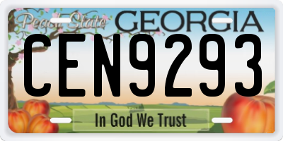 GA license plate CEN9293