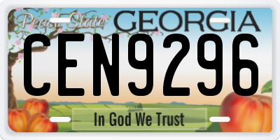 GA license plate CEN9296