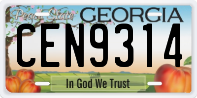 GA license plate CEN9314