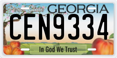 GA license plate CEN9334