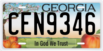 GA license plate CEN9346