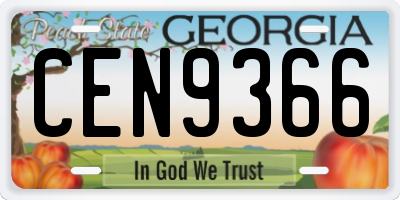 GA license plate CEN9366