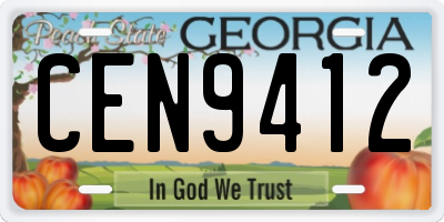 GA license plate CEN9412