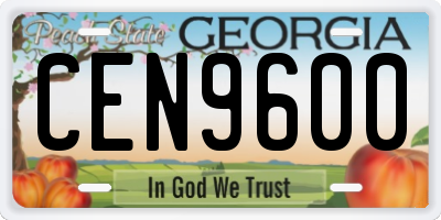 GA license plate CEN9600