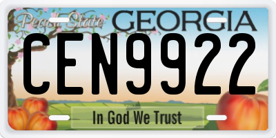 GA license plate CEN9922