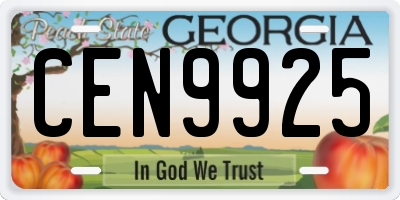 GA license plate CEN9925