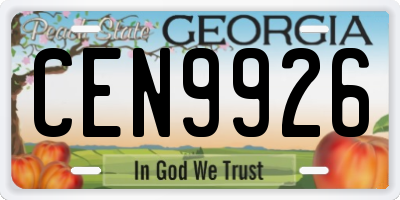 GA license plate CEN9926