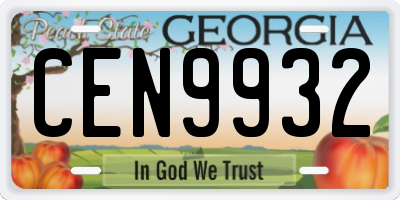 GA license plate CEN9932