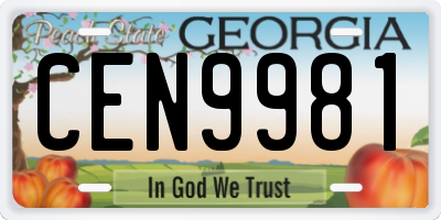 GA license plate CEN9981