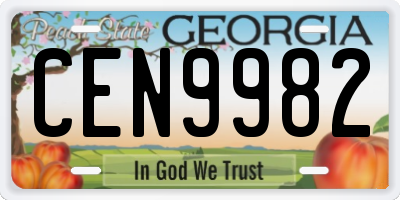 GA license plate CEN9982