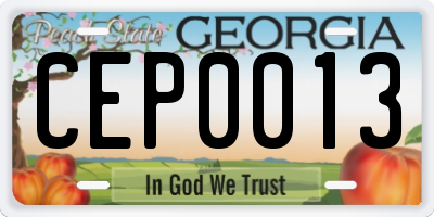 GA license plate CEP0013