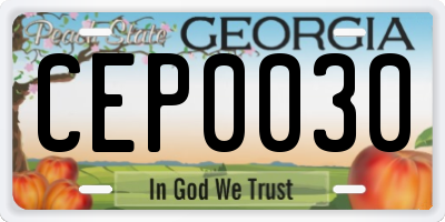 GA license plate CEP0030