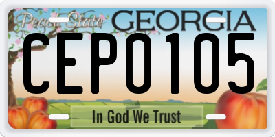 GA license plate CEP0105