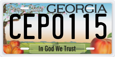 GA license plate CEP0115