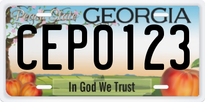 GA license plate CEP0123