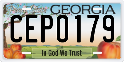 GA license plate CEP0179