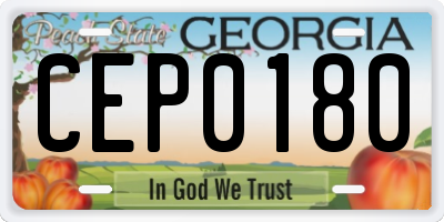 GA license plate CEP0180