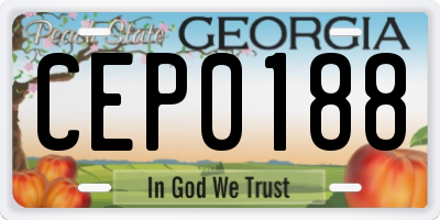 GA license plate CEP0188
