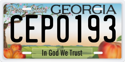 GA license plate CEP0193