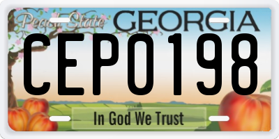 GA license plate CEP0198