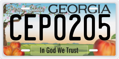 GA license plate CEP0205