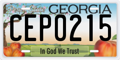 GA license plate CEP0215