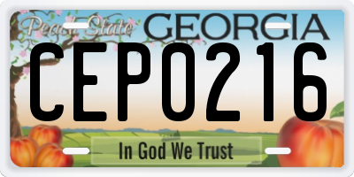 GA license plate CEP0216