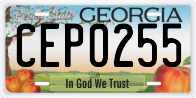 GA license plate CEP0255
