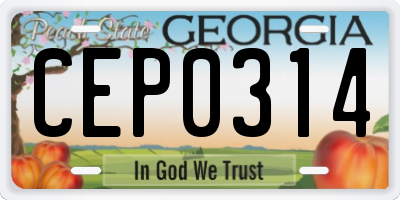 GA license plate CEP0314